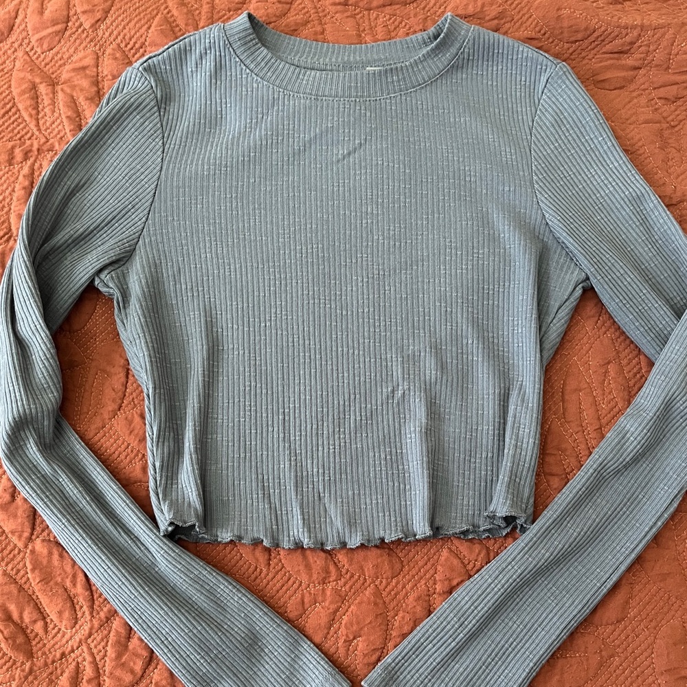 ASOS Green Ribbed Crop Top with Long Sleeves